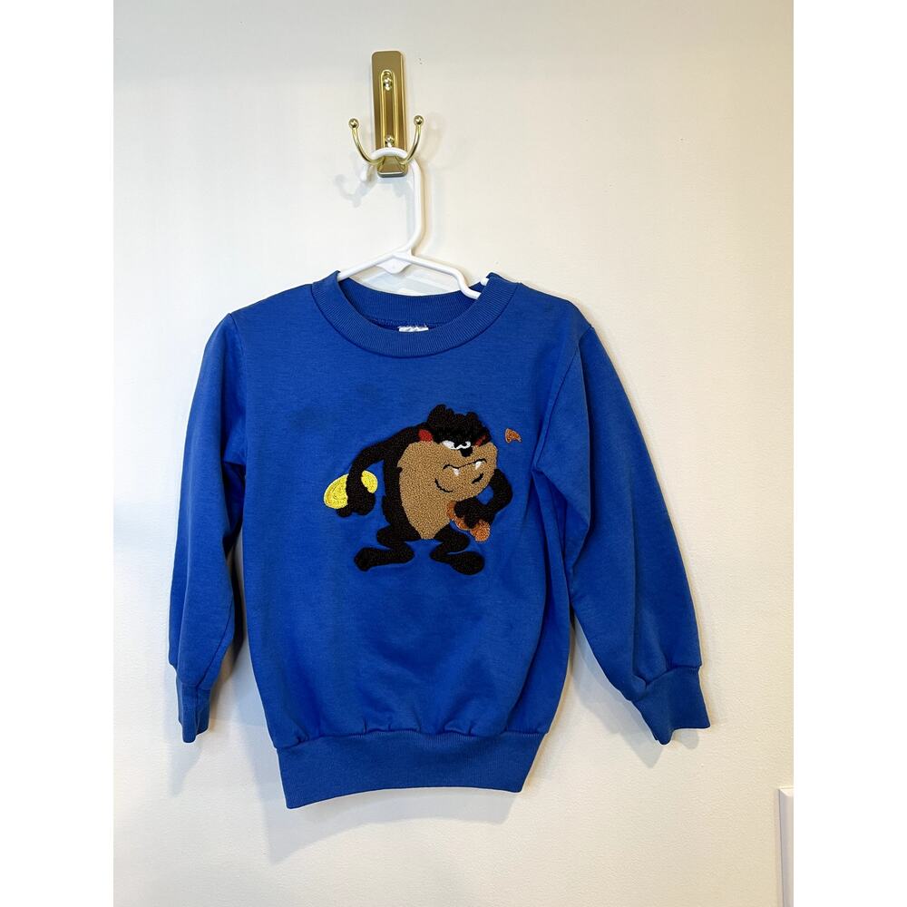 Vintage Taz Tasmanian Devil Crewneck Sweatshirt Kids 4T Made USA Blue
